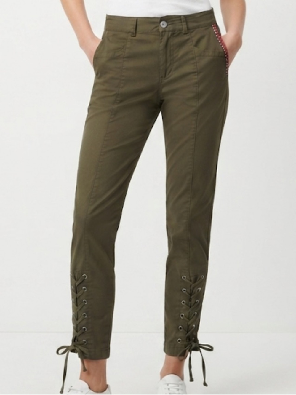 Boundless North Y2K 2000’s Olive Lace-Up Ankle Pants with Beaded Accent Size 27